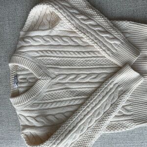 JW ANDERSON Cream Cable Knit V-Neck Sweater